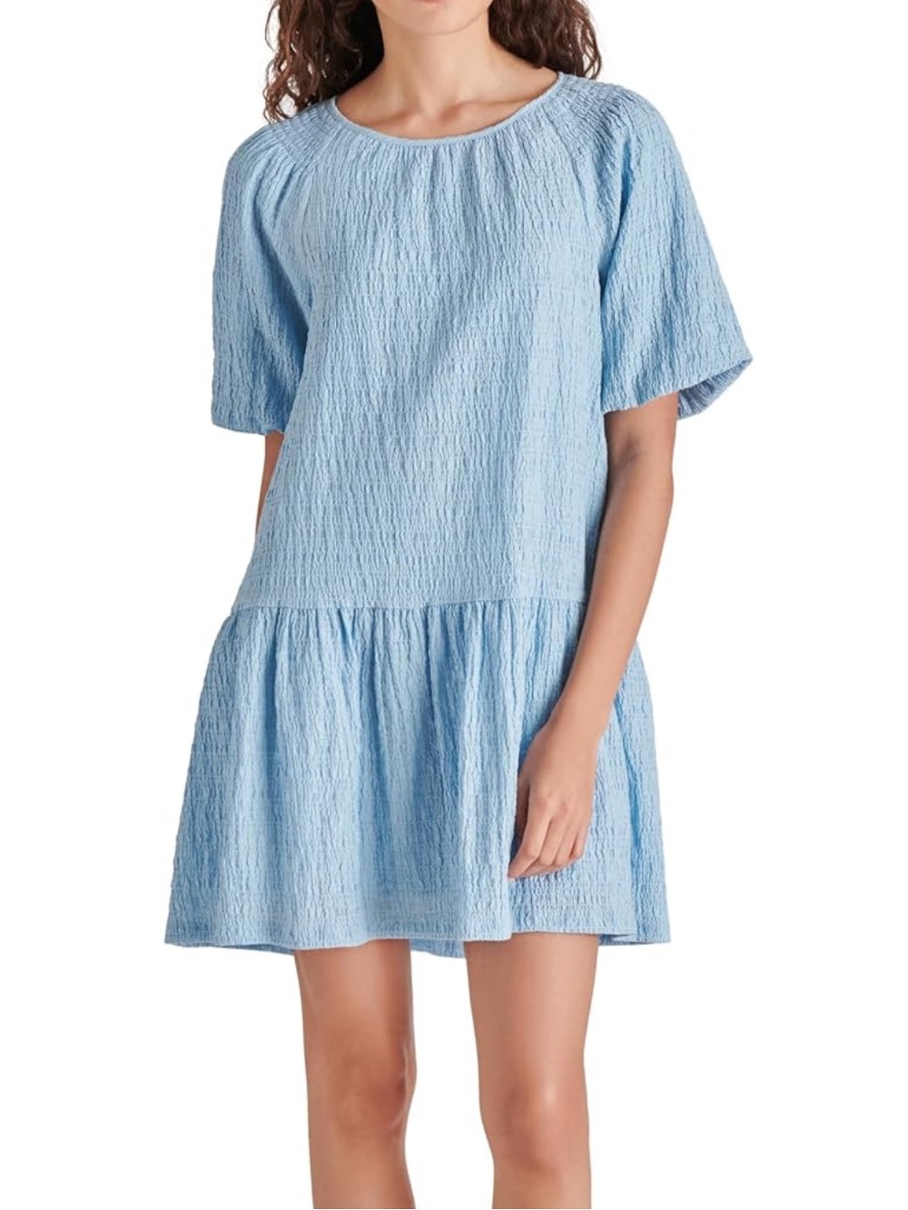 Steve Madden Abrah Light Blue Textured Short Sleeve Mini Dress
